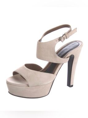 $995~MARNI~Ivory Suede Peep-Toe Ankle Strap Platform Heel Sandals~6.5/7/36.5
